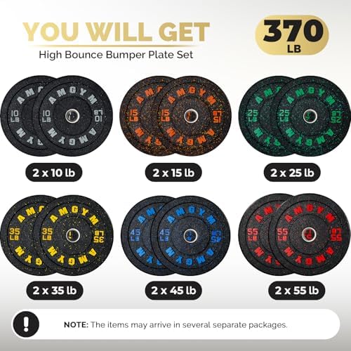 2 Inch Bumper Plates, 10-500lbs, Barbell Rubber Olympic Weight Plates Set for Home Gym, Strength Training & Weight Lifti