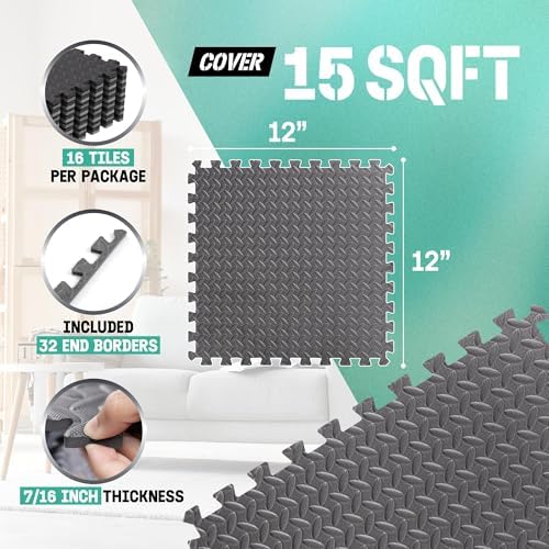 Yes4All Interlocking Exercise Foam Mats for Home Gym – Black – 36 Square Feet (36 Tiles) Yes4All Interlocking Floor Ma