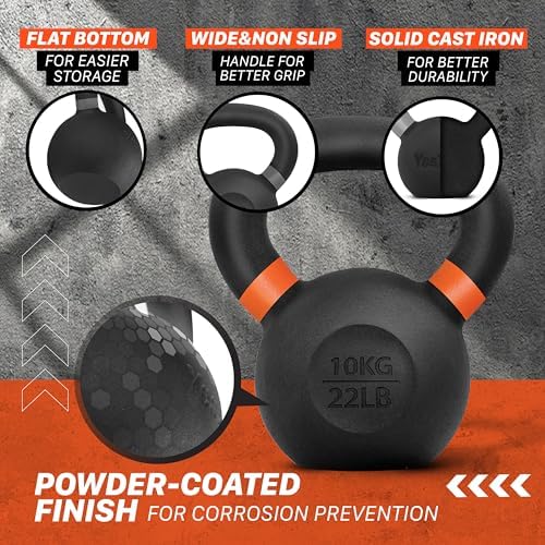Yes4All 9lb to 71lb Powder Coated Cast Iron Kettlebells - Strength Training Equipment for Home Gym Conditioning - Heavy