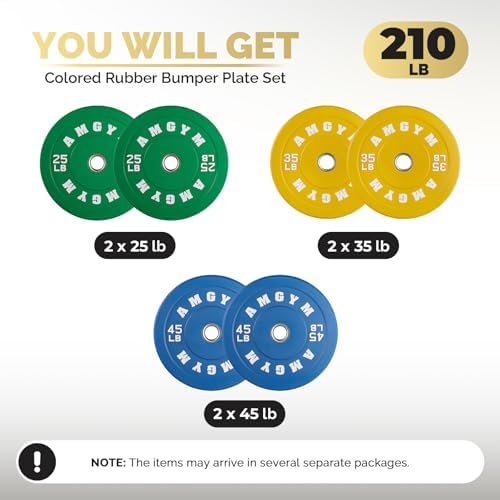 2 Inch Bumper Plates, 10-500lbs, Barbell Rubber Olympic Weight Plates Set for Home Gym, Strength Training & Weight Lifti