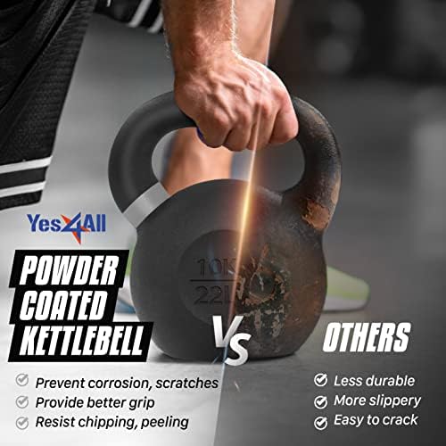 Yes4All 9lb to 71lb Powder Coated Cast Iron Kettlebells - Strength Training Equipment for Home Gym Conditioning - Heavy