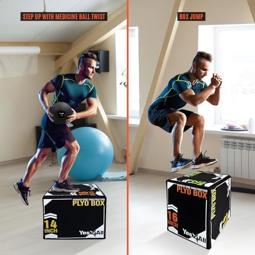 Yes4All 3-in-1 Soft-Padded Plyo Box With Wooden Core for Jumping, Conditioning, and Strength Training
| Non-Slip Multi- - Image 7