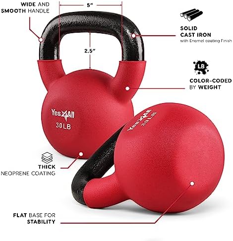 Yes4All 5-65 LB Kettlebells for Full Body Training at Home Gym | Yes4All Neoprene Coated Cast Iron Kettlebells for Home