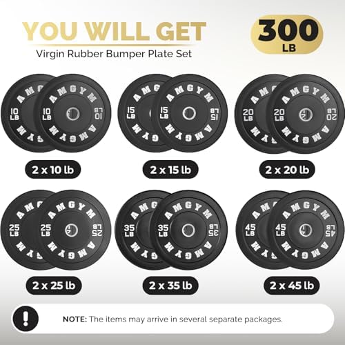 2 Inch Bumper Plates, 10-500lbs, Barbell Rubber Olympic Weight Plates Set for Home Gym, Strength Training & Weight Lifti