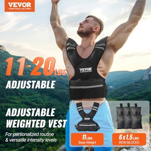 VEVOR Adjustable Weighted Vest for Strength Training and Running | Reflective Stripe Weight Vest by VEVOR for Nighttime