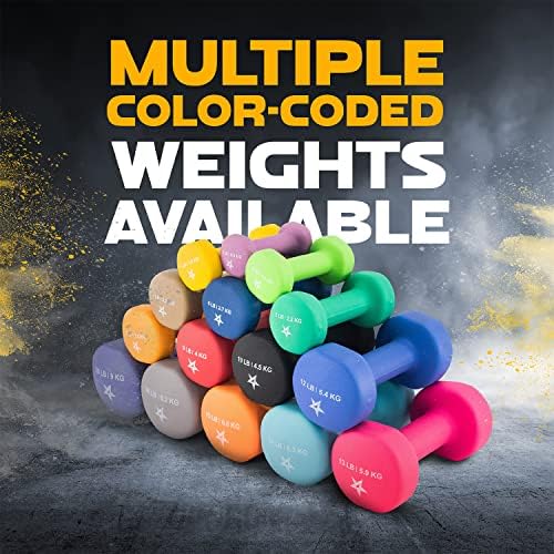 Yes4All Neoprene Coated Dumbbell Hand Weights for Home Workout - Multiple Weight Options with 15 Colors, Anti-Roll, Ant