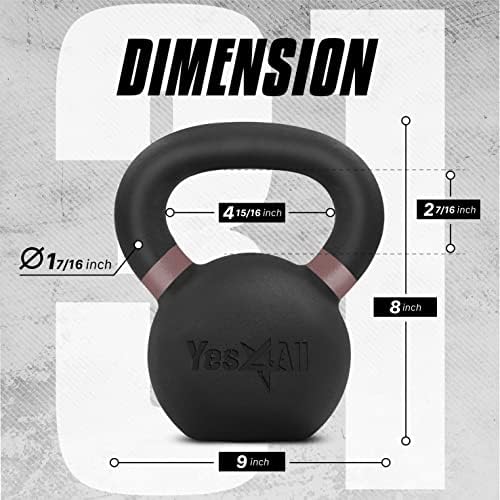 Yes4All 9lb to 71lb Powder Coated Cast Iron Kettlebells - Strength Training Equipment for Home Gym Conditioning - Heavy