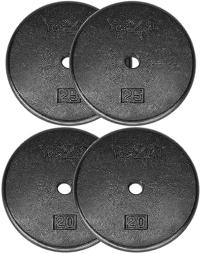 Yes4All Standard 1" Cast Iron Weight Plate - Strength Training - Multiple Weight: 5LB to 25LB (Single & Set of 4) Yes4