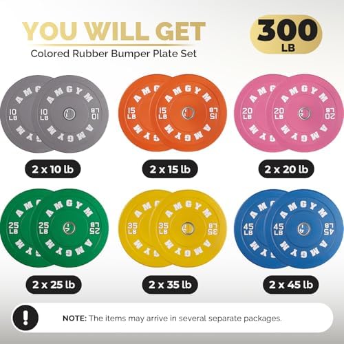 2 Inch Bumper Plates, 10-500lbs, Barbell Rubber Olympic Weight Plates Set for Home Gym, Strength Training & Weight Lifti