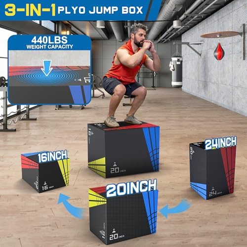High-Density Non-Slip 3-in-1 Foam Plyometric Jump Box for Home Gym, HIIT, Crossfit | Easy-to-Clean 440lb Weight Capacit
