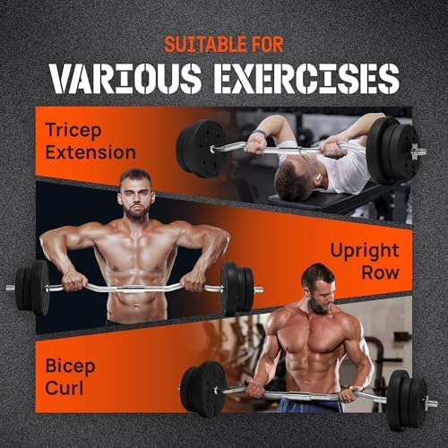 Yes4All 60 Inch Standard Straight Barbell & EZ Curl Bar - Fitness Equipment for Home Gyms & Commercial Use - Heavy Duty