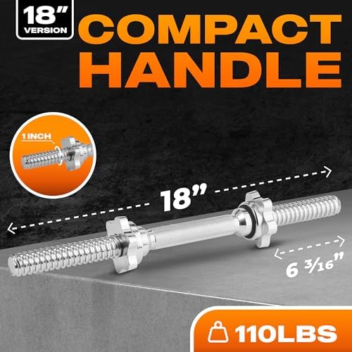 Yes4All Chrome/Rubber Grip 14/16/18/24 Inch Pair of Dumbbell Handles with Collars for Fit 1"/1.15" Plates | Yes4All Pai