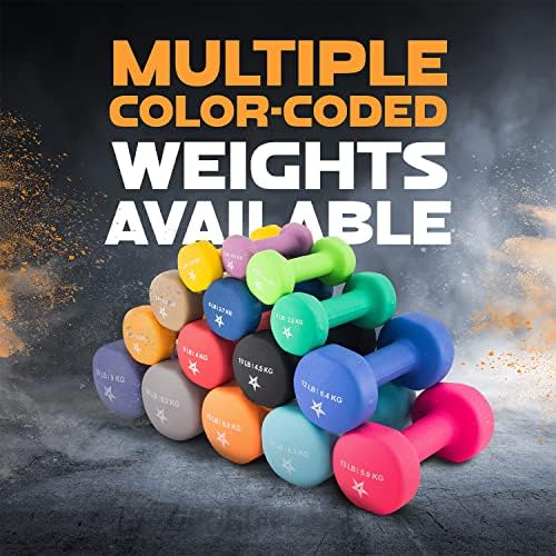 Yes4All Neoprene Coated Dumbbell Hand Weights for Home Workout - Multiple Weight Options with 15 Colors, Anti-Roll, Ant