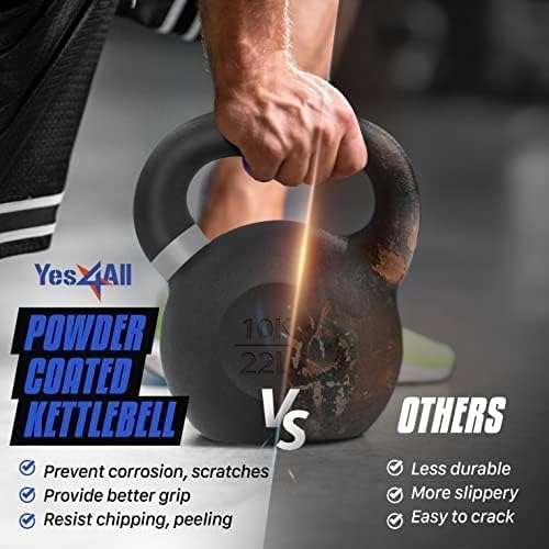 Yes4All 9lb to 71lb Powder Coated Cast Iron Kettlebells - Strength Training Equipment for Home Gym Conditioning - Heavy
