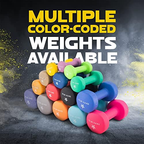 Yes4All Neoprene Coated Dumbbell Hand Weights for Home Workout - Multiple Weight Options with 15 Colors, Anti-Roll, Ant