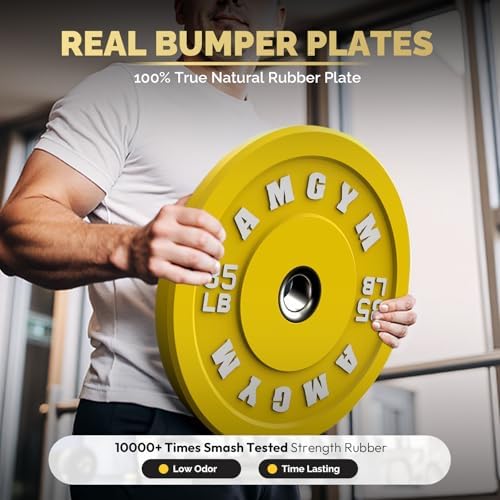 2 Inch Bumper Plates, 10-500lbs, Barbell Rubber Olympic Weight Plates Set for Home Gym, Strength Training & Weight Lifti
