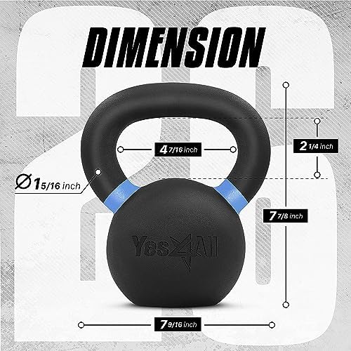 Yes4All 9lb to 71lb Powder Coated Cast Iron Kettlebells - Strength Training Equipment for Home Gym Conditioning - Heavy