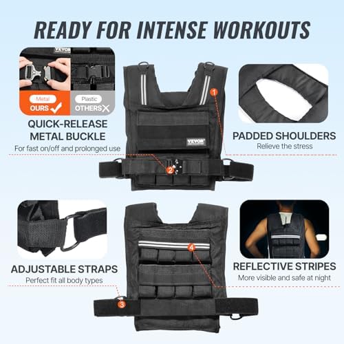 VEVOR Adjustable Weighted Vest for Strength Training and Running | Reflective Stripe Weight Vest by VEVOR for Nighttime