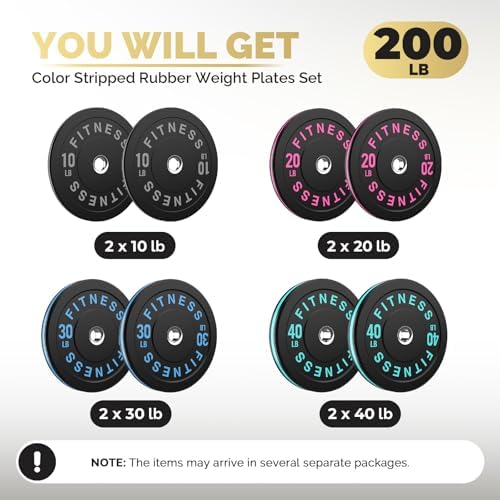 2 Inch Bumper Plates, 10-500lbs, Barbell Rubber Olympic Weight Plates Set for Home Gym, Strength Training & Weight Lifti