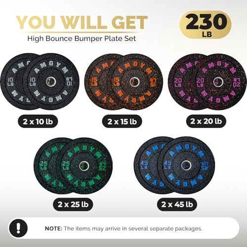 2 Inch Bumper Plates, 10-500lbs, Barbell Rubber Olympic Weight Plates Set for Home Gym, Strength Training & Weight Lifti