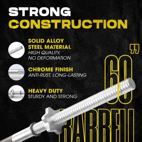 Yes4All Standard Straight Barbell 60" - Gym Workout, Suitable for Men & Women, Perfect for Home & Gym Use, Heavy Duty Co