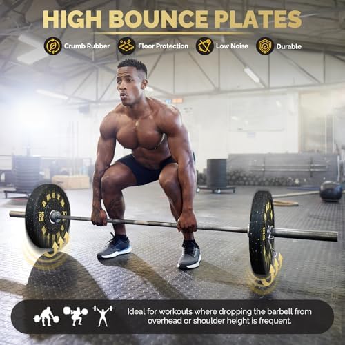 2 Inch Bumper Plates, 10-500lbs, Barbell Rubber Olympic Weight Plates Set for Home Gym, Strength Training & Weight Lifti