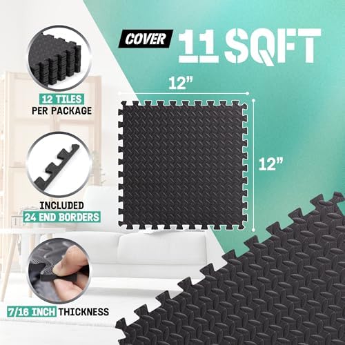 Yes4All Interlocking Exercise Foam Mats for Home Gym – Black – 36 Square Feet (36 Tiles) Yes4All Interlocking Floor Ma