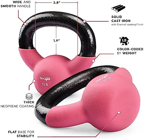 Yes4All 5-65 LB Kettlebells for Full Body Training at Home Gym | Yes4All Neoprene Coated Cast Iron Kettlebells for Home