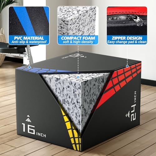 High-Density Non-Slip 3-in-1 Foam Plyometric Jump Box for Home Gym, HIIT, Crossfit | Easy-to-Clean 440lb Weight Capacit