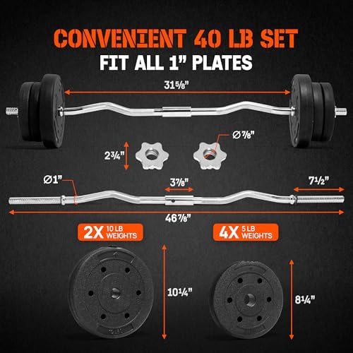 Yes4All 60 Inch Standard Straight Barbell & EZ Curl Bar - Fitness Equipment for Home Gyms & Commercial Use - Heavy Duty