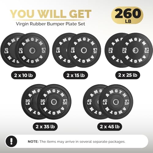 2 Inch Bumper Plates, 10-500lbs, Barbell Rubber Olympic Weight Plates Set for Home Gym, Strength Training & Weight Lifti