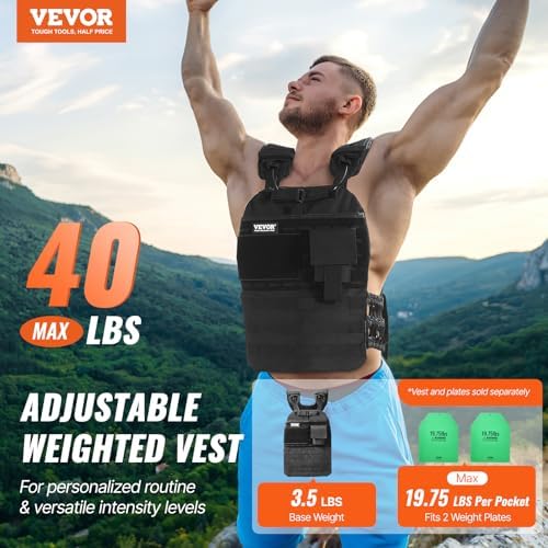 VEVOR Adjustable Weighted Vest for Strength Training and Running | Reflective Stripe Weight Vest by VEVOR for Nighttime