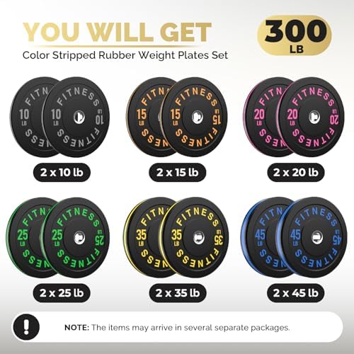 2 Inch Bumper Plates, 10-500lbs, Barbell Rubber Olympic Weight Plates Set for Home Gym, Strength Training & Weight Lifti