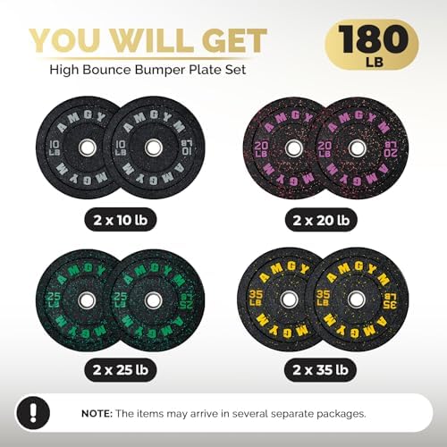 2 Inch Bumper Plates, 10-500lbs, Barbell Rubber Olympic Weight Plates Set for Home Gym, Strength Training & Weight Lifti