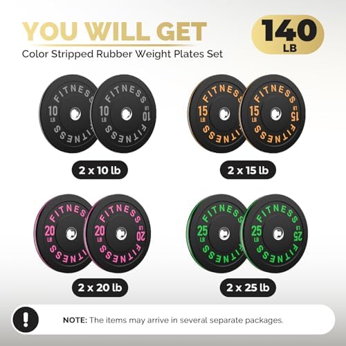 2 Inch Bumper Plates, 10-500lbs, Barbell Rubber Olympic Weight Plates Set for Home Gym, Strength Training & Weight Lifti