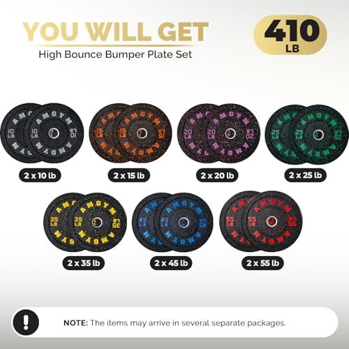 2 Inch Bumper Plates, 10-500lbs, Barbell Rubber Olympic Weight Plates Set for Home Gym, Strength Training & Weight Lifti