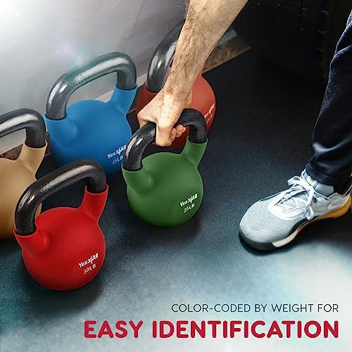 Yes4All 5-65 LB Kettlebells for Full Body Training at Home Gym | Yes4All Neoprene Coated Cast Iron Kettlebells for Home