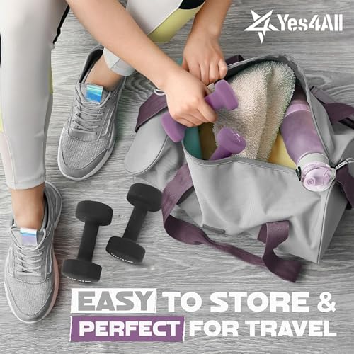 Yes4All Neoprene Coated Dumbbell Hand Weights for Home Workout - Multiple Weight Options with 15 Colors, Anti-Roll, Ant