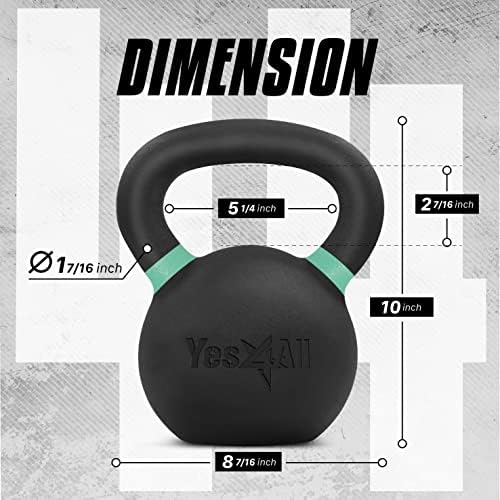 Yes4All 9lb to 71lb Powder Coated Cast Iron Kettlebells - Strength Training Equipment for Home Gym Conditioning - Heavy