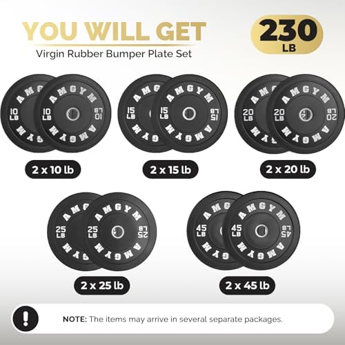 2 Inch Bumper Plates, 10-500lbs, Barbell Rubber Olympic Weight Plates Set for Home Gym, Strength Training & Weight Lifti