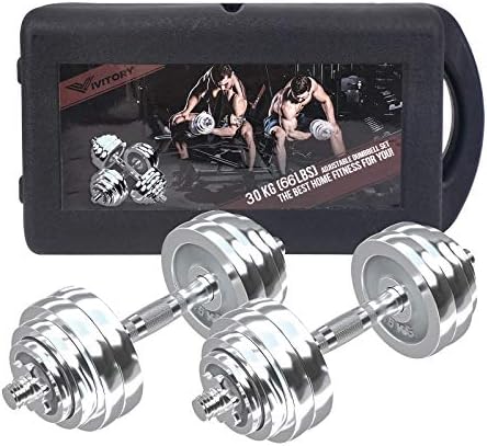 VIVITORY Adjustable Dumbbells Home Gym Workout Fitness Equipment, Chromed Weights, Metal Connecting Rod, 11/22/44/66/110