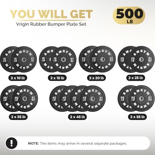 2 Inch Bumper Plates, 10-500lbs, Barbell Rubber Olympic Weight Plates Set for Home Gym, Strength Training & Weight Lifti