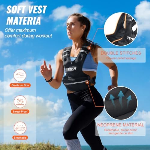VEVOR Adjustable Weighted Vest for Strength Training and Running | Reflective Stripe Weight Vest by VEVOR for Nighttime