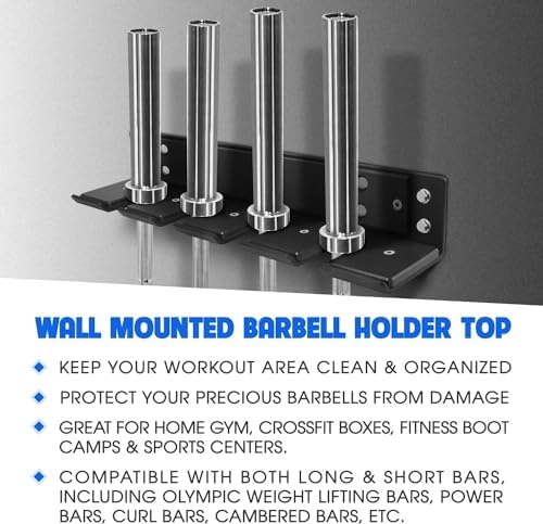 Yes4All Vertical Wall Mounted Olympic Barbell Holder for Home Gym Storage | Yes4All Hanging Barbell Rack with Barbell S