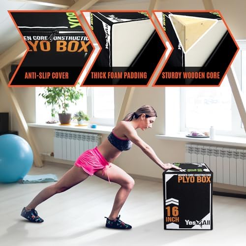 Yes4All 3-in-1 Soft-Padded Plyo Box With Wooden Core for Jumping, Conditioning, and Strength Training
| Non-Slip Multi- - Image 2