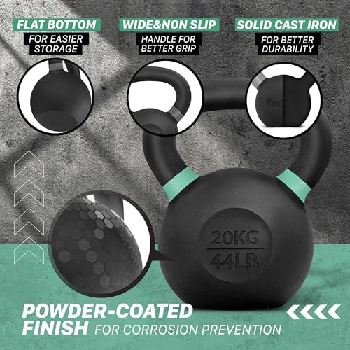 Yes4All 9lb to 71lb Powder Coated Cast Iron Kettlebells - Strength Training Equipment for Home Gym Conditioning - Heavy