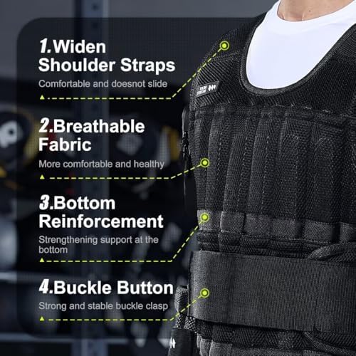 Men's Adjustable Weight Vest 20lb-60lb for Strength Training and Running | Men's 30lb Adjustable Weight Vest with Steel