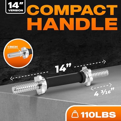 Yes4All Chrome/Rubber Grip Threaded Dumbbell Handles 14/16/18/24 inches, Fit 1"/1.15" Plates | Yes4All Threaded Dumbbel