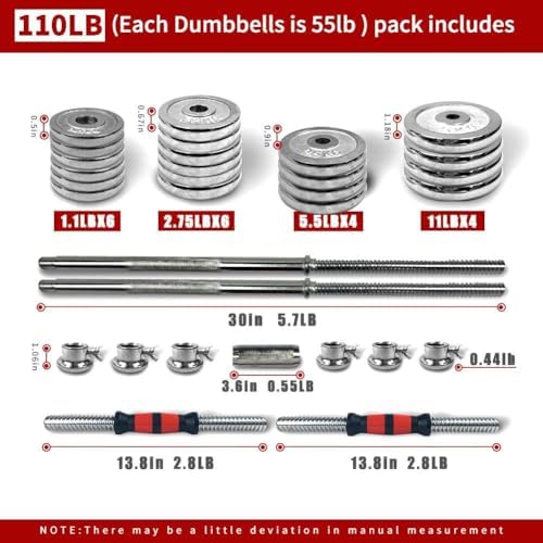 Adjustable Dumbbell Set 44lb/66lb/110lb Home Weight Lifting Professional Dumbbell for Home Gym with Carrying Bag Silver