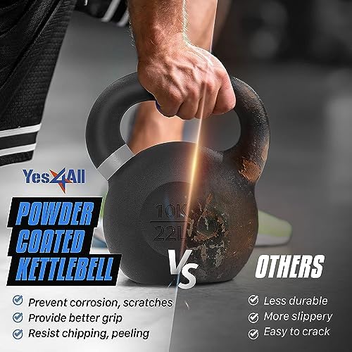 Yes4All 9lb to 71lb Powder Coated Cast Iron Kettlebells - Strength Training Equipment for Home Gym Conditioning - Heavy